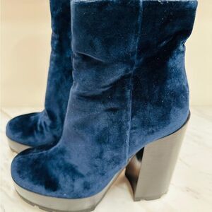 Jil Sander Velvet Platform High Heel Boots Blue